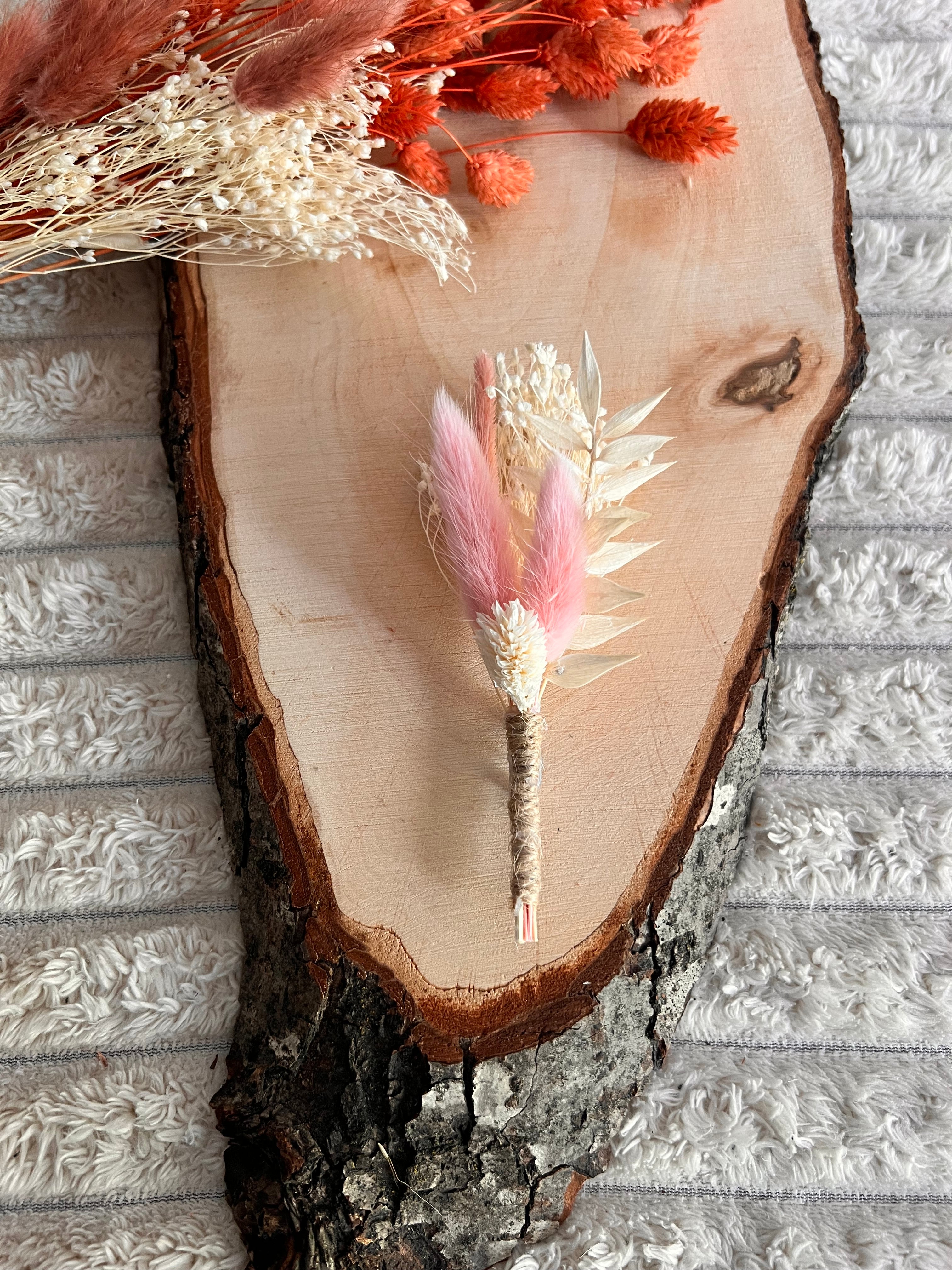 Boutonnière Homme en Fleurs Séchées | Rose Poudré | Mariage & Cérémonie