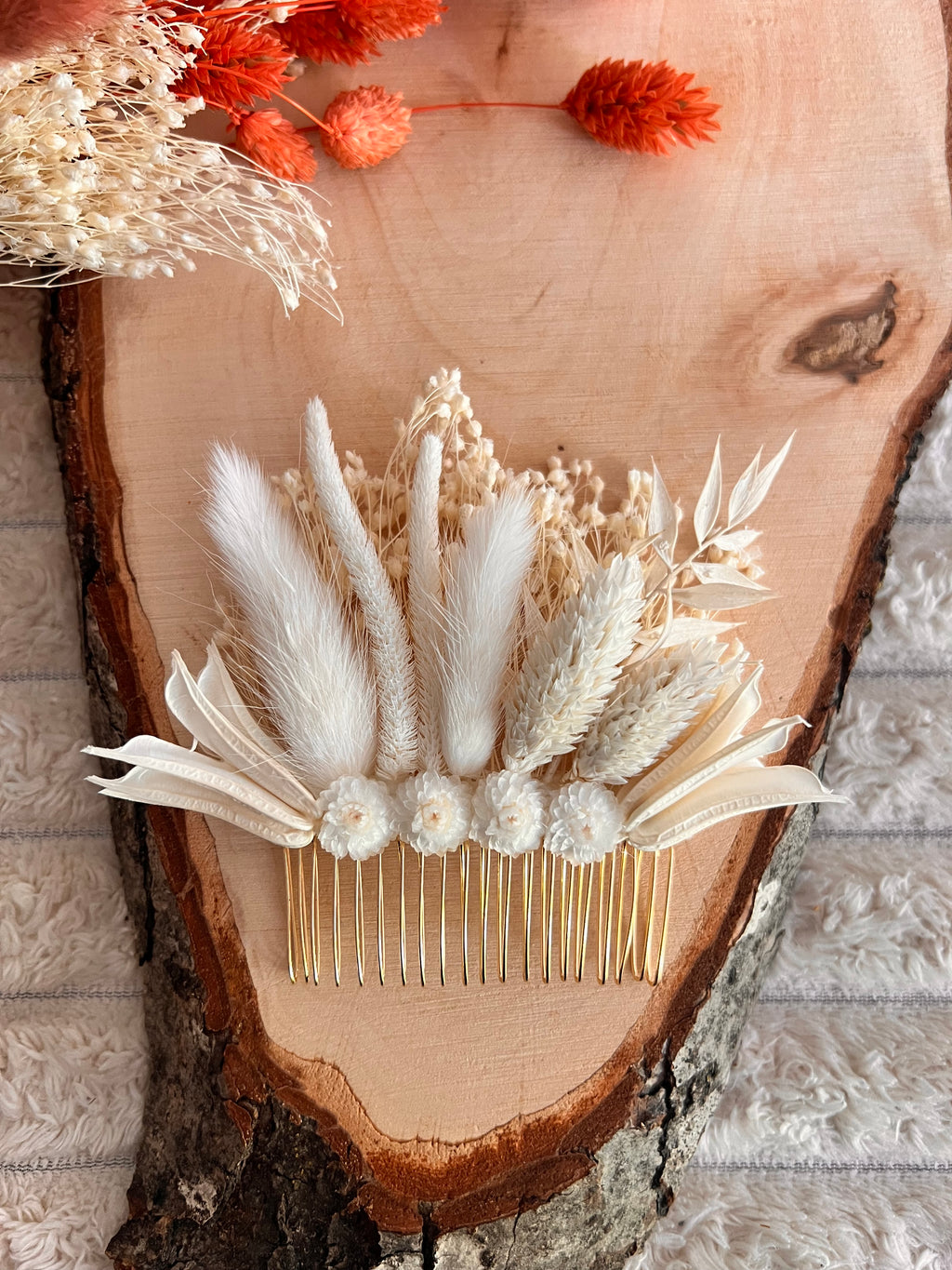 Peigne de Cérémonie en Fleurs Séchées | Blanc Ivoire | Femme