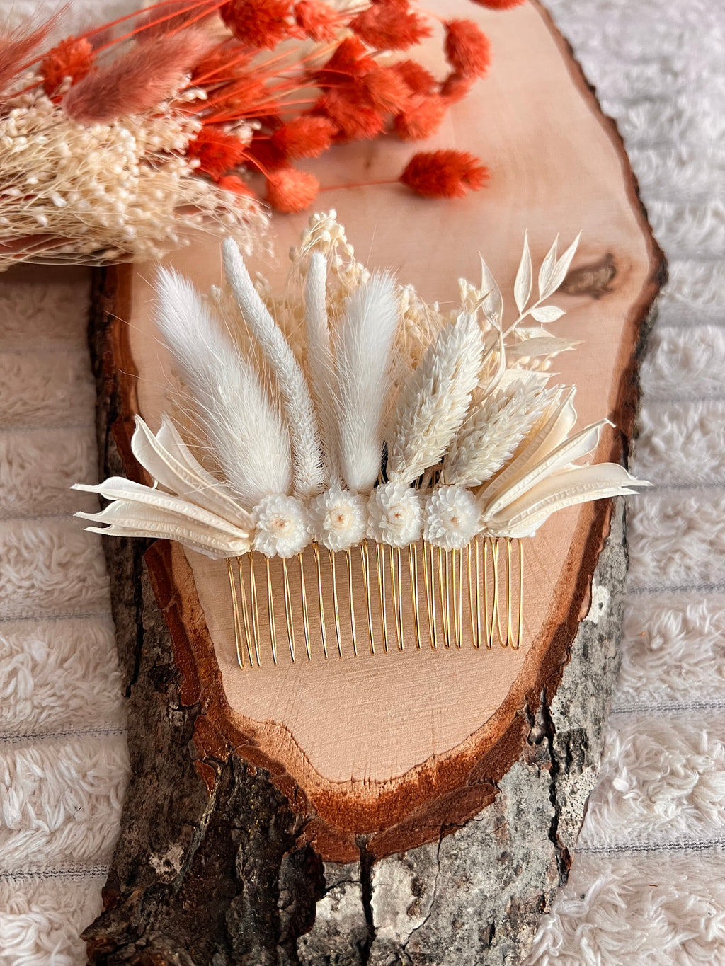 Peigne de Cérémonie en Fleurs Séchées | Blanc Ivoire | Femme