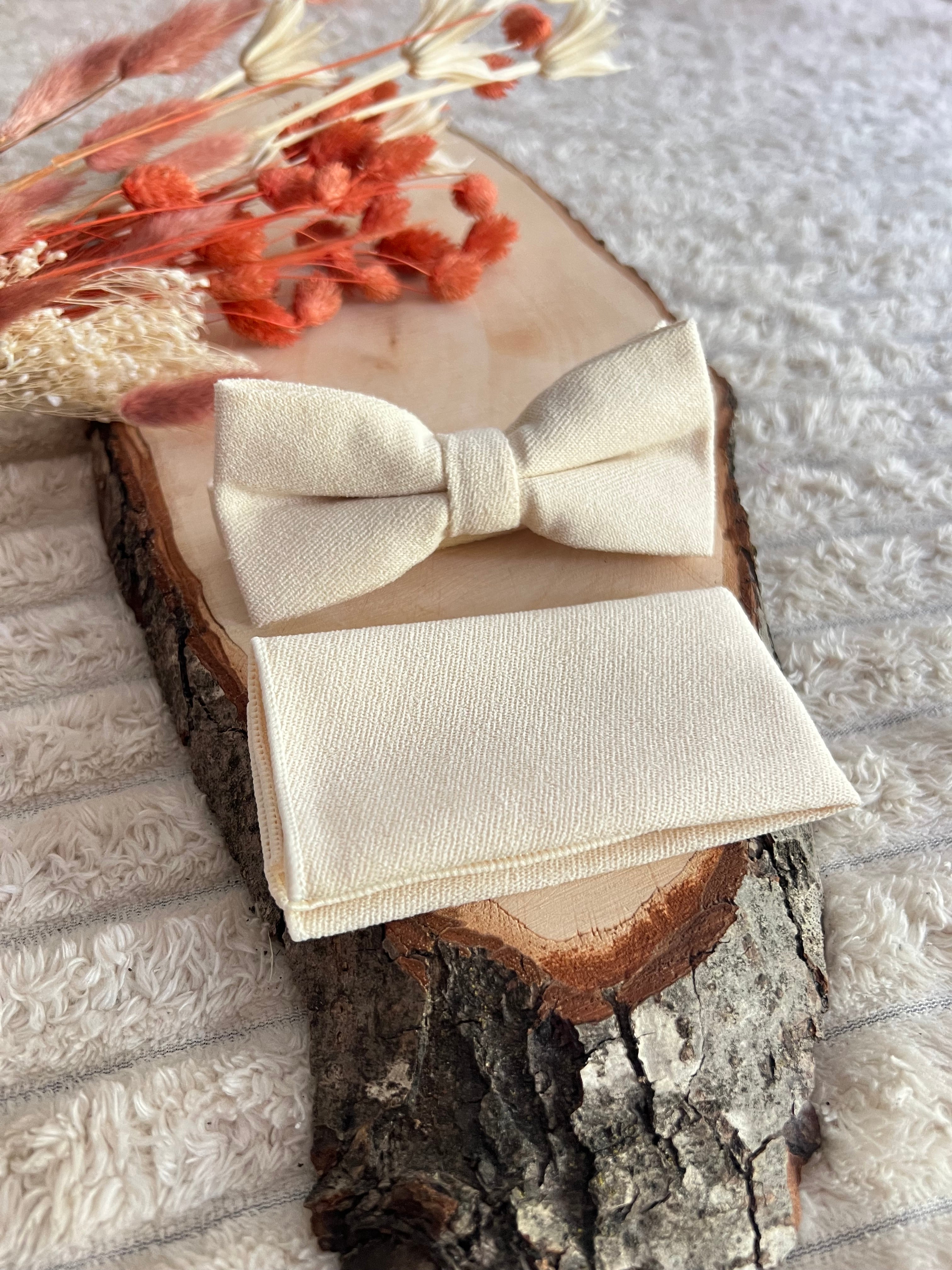 Pack Noeud papillon et sa pochette Blanc ivoire - Collection Bianca