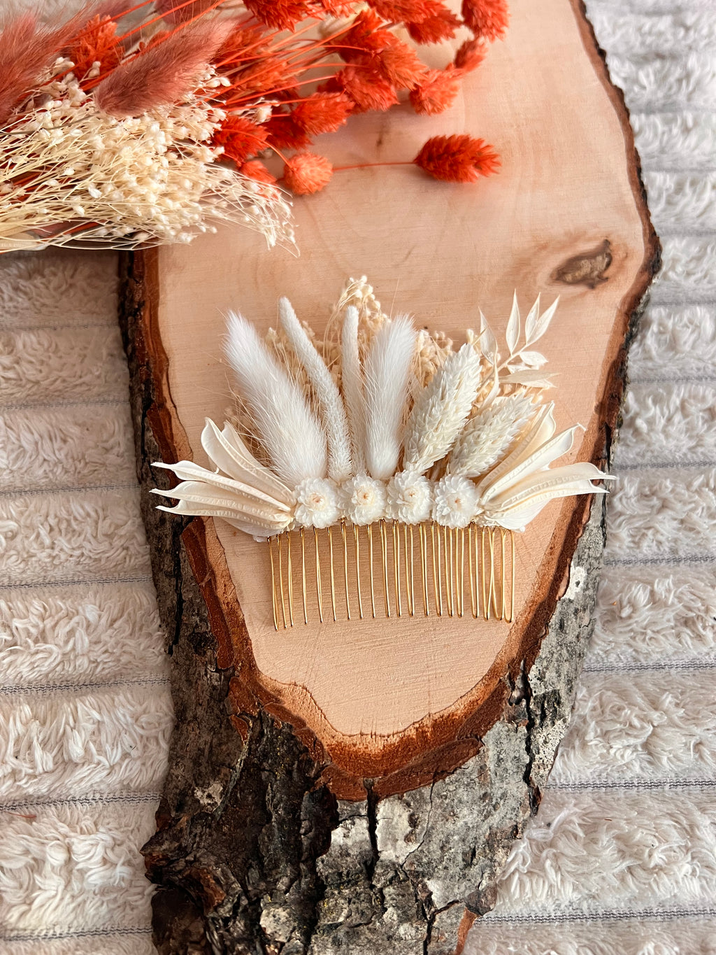 Peigne de Cérémonie en Fleurs Séchées | Blanc Ivoire | Femme