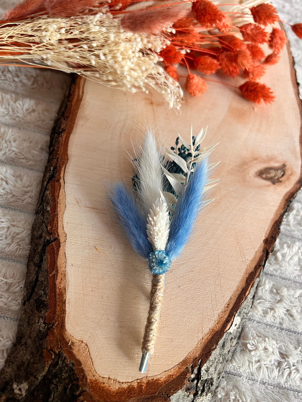 Boutonnière Homme en Fleurs Séchées | Bleu et Blanc | Mariage & Cérémonie