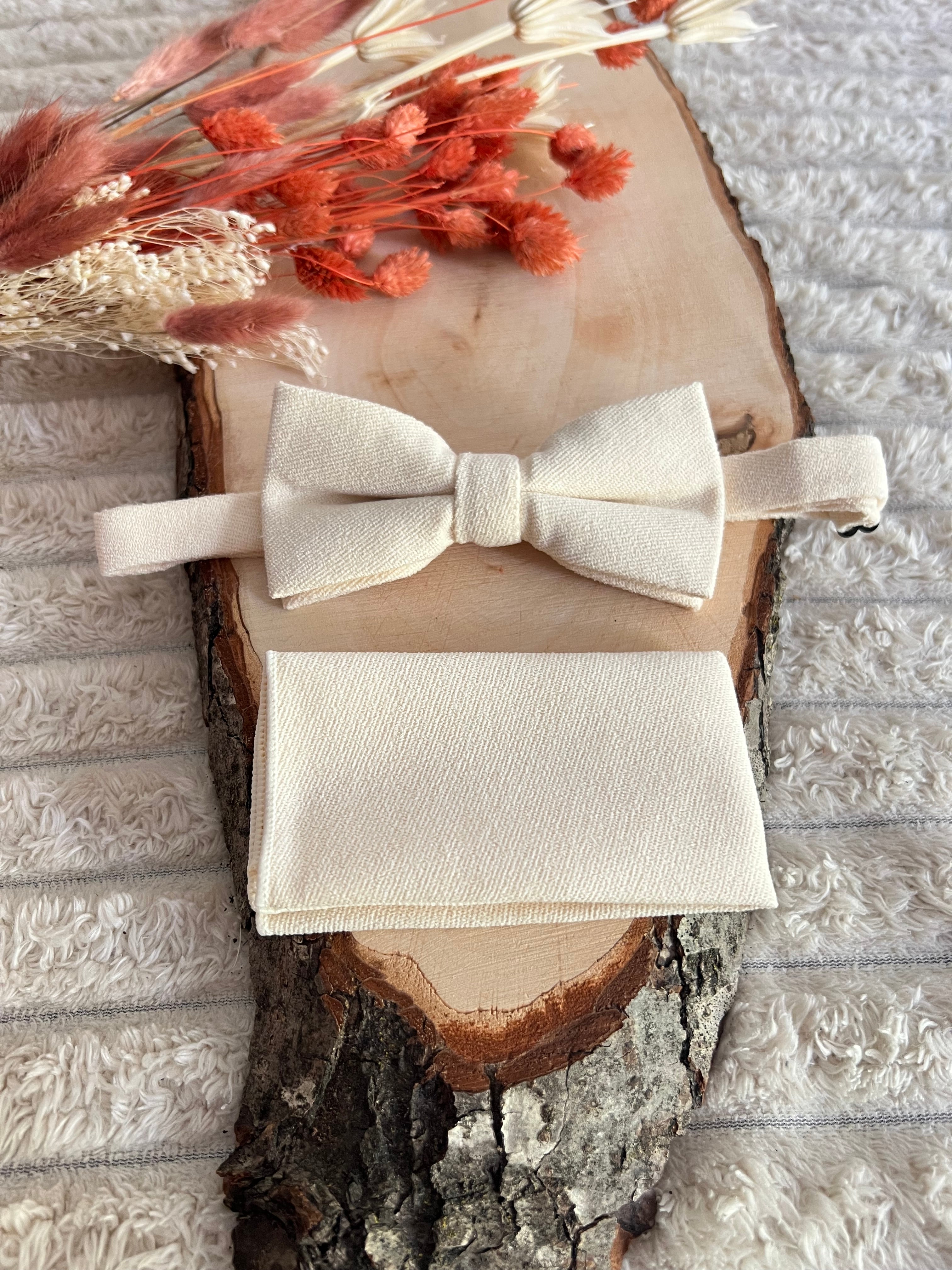 Pack Noeud papillon et sa pochette Blanc ivoire - Collection Bianca