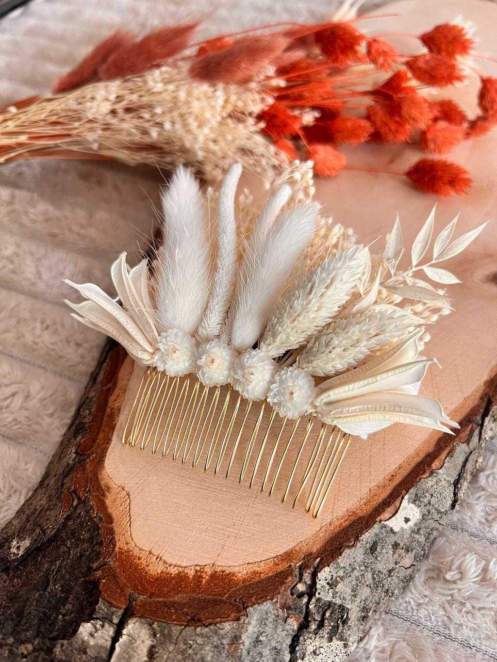 Peigne de Cérémonie en Fleurs Séchées | Blanc Ivoire | Femme