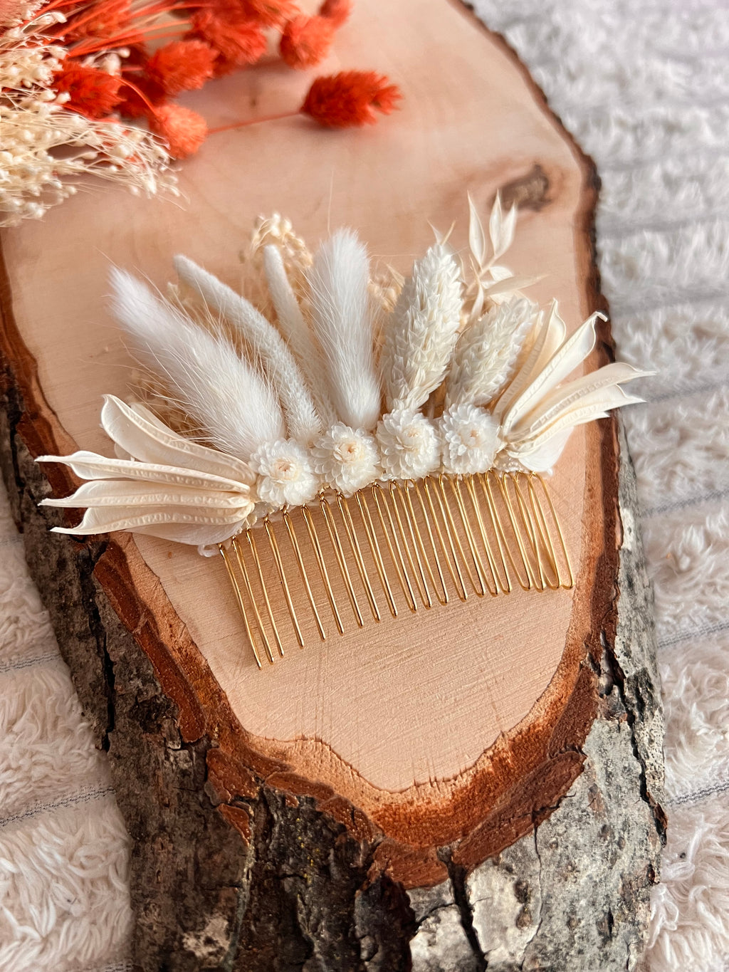 Peigne de Cérémonie en Fleurs Séchées | Blanc Ivoire | Femme