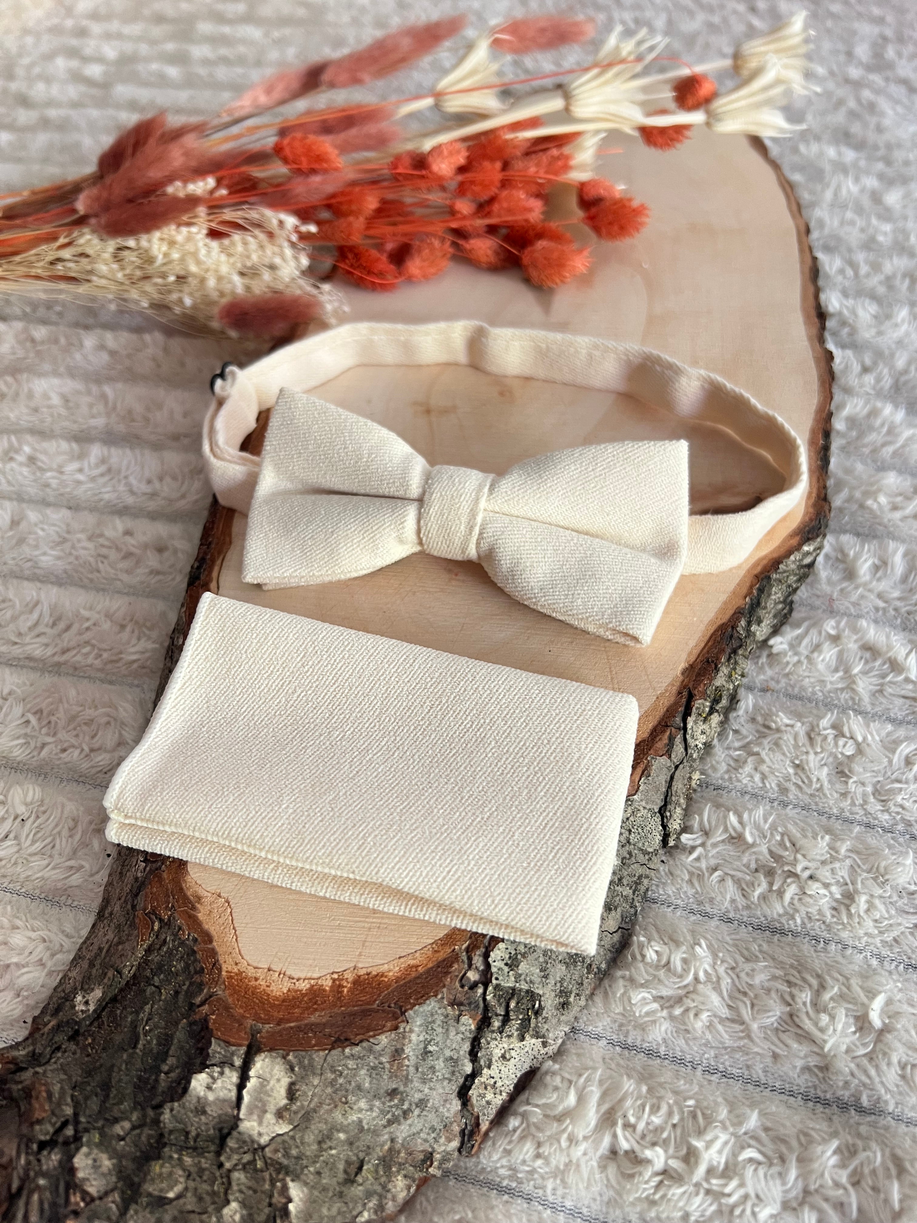 Pack Noeud papillon et sa pochette Blanc ivoire - Collection Bianca