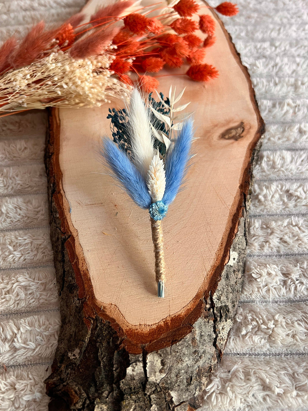 Boutonnière Homme en Fleurs Séchées | Bleu et Blanc | Mariage & Cérémonie